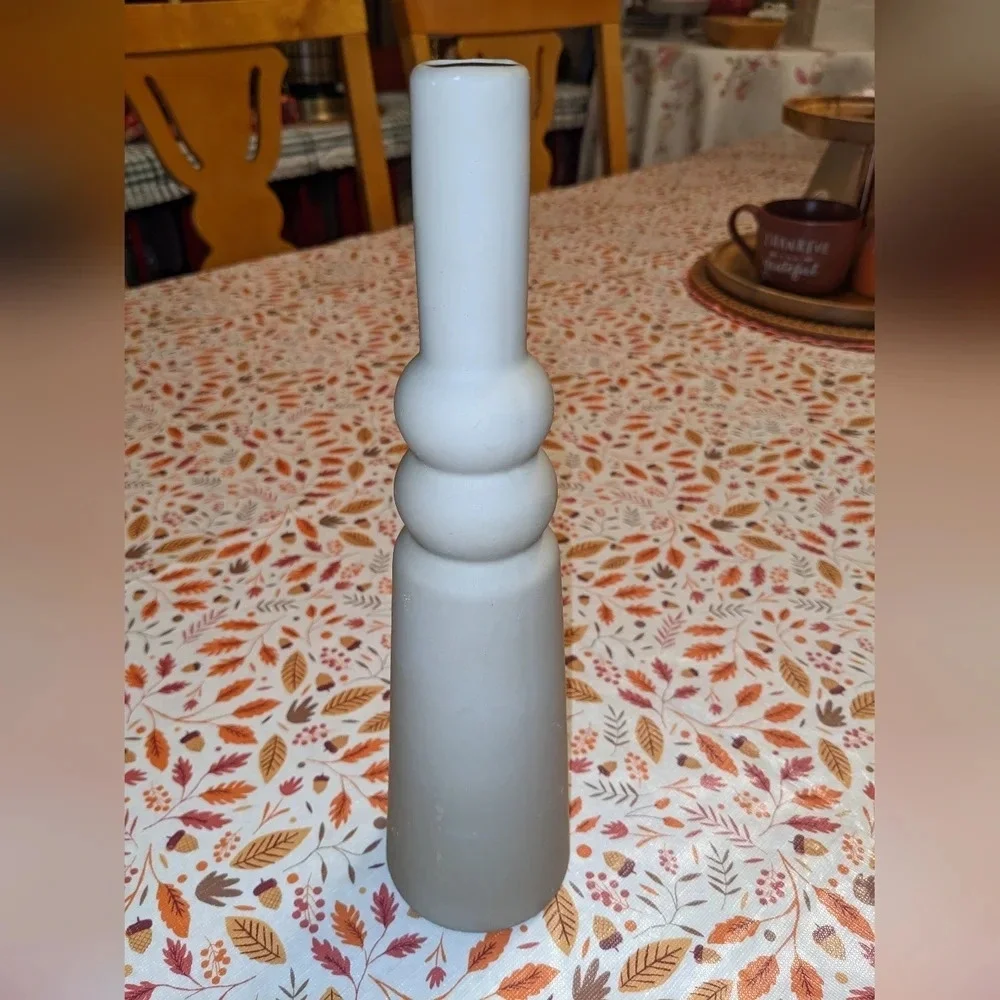 Anthropologie Bud Vase Stoneware Modern Matte Taupe Neutral Geometric